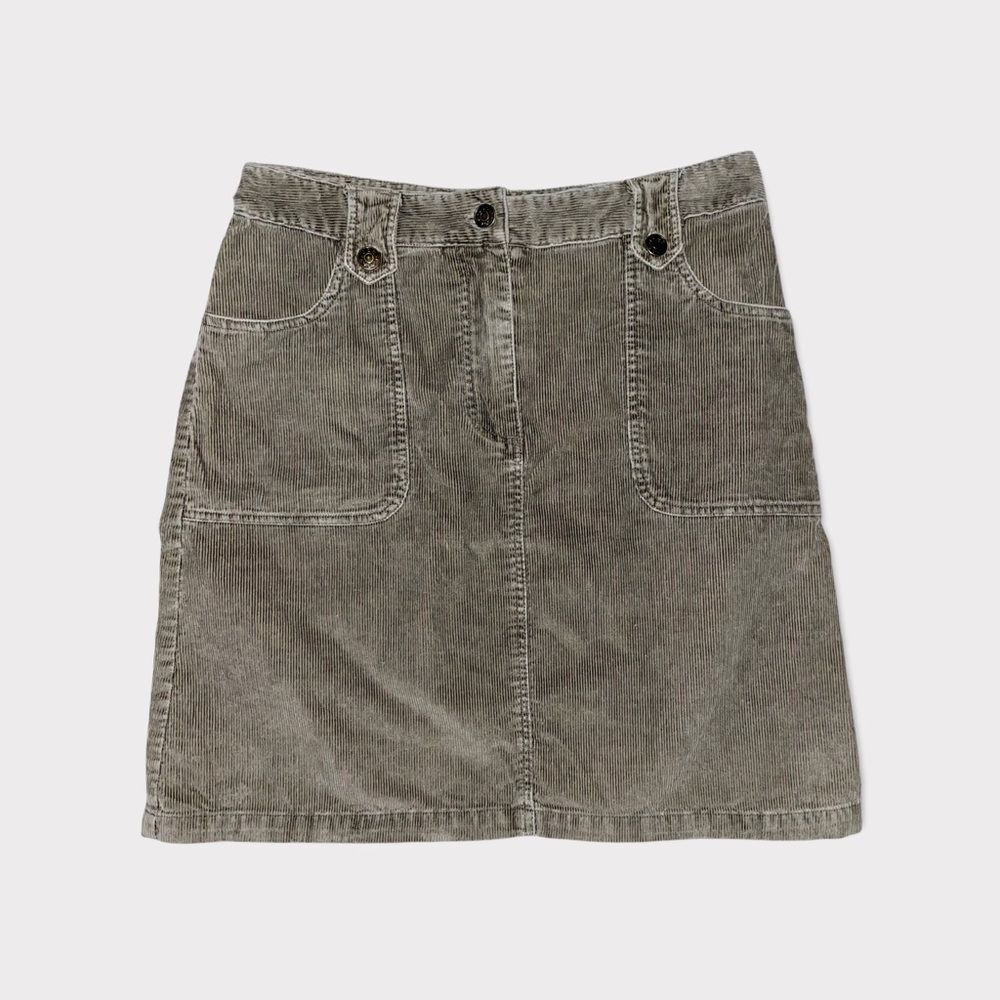 Vintage y2k H&M L.O.G.G. Dark Green Corduroy Carpenter Mini Skirt Sz 8 - Picture 2 of 4